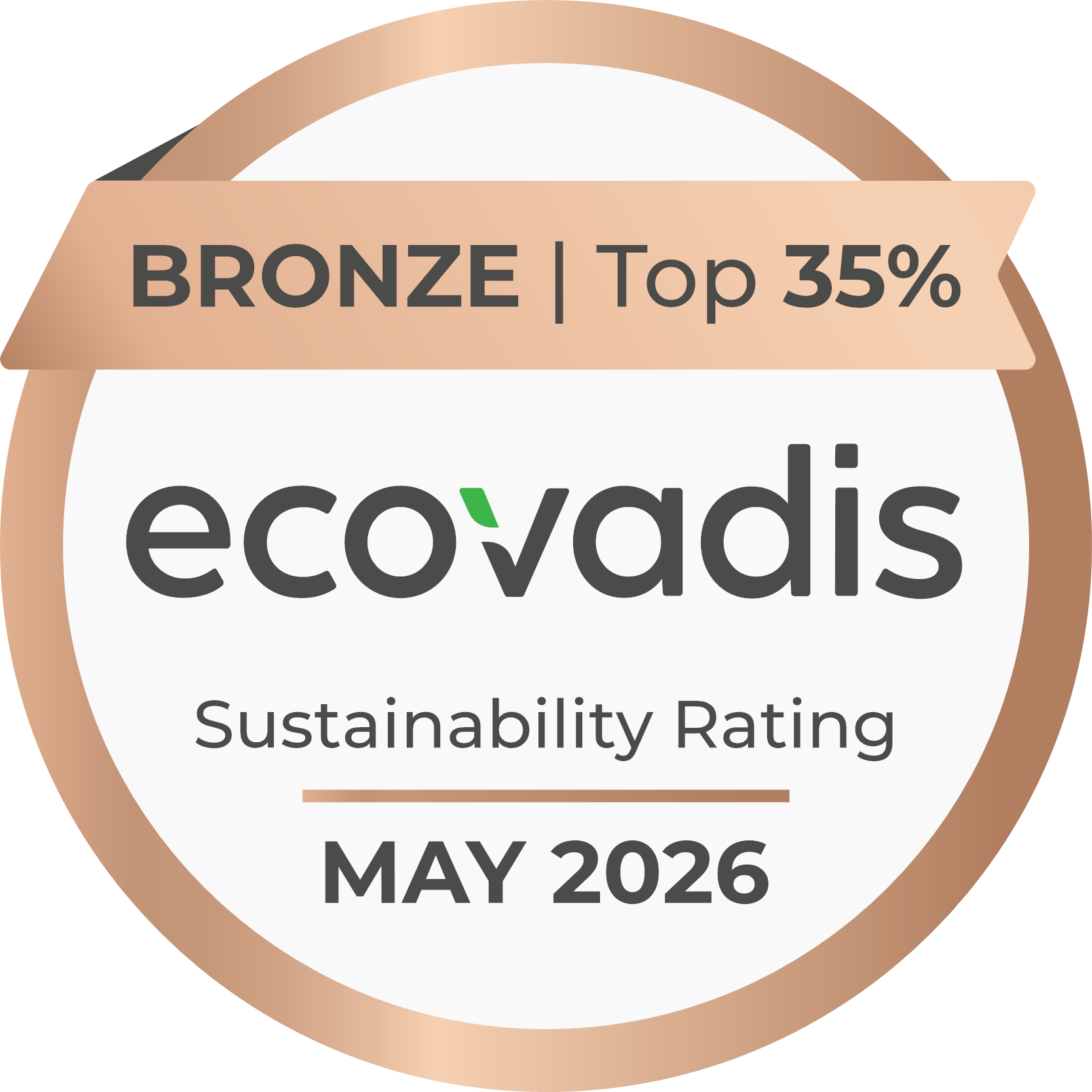 EcoVadis Sustainability Rating Bronze, Top 35%, maio de 2026