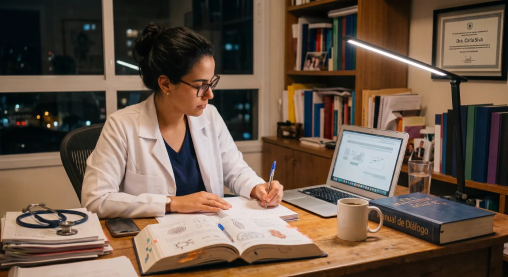 Médica estudando